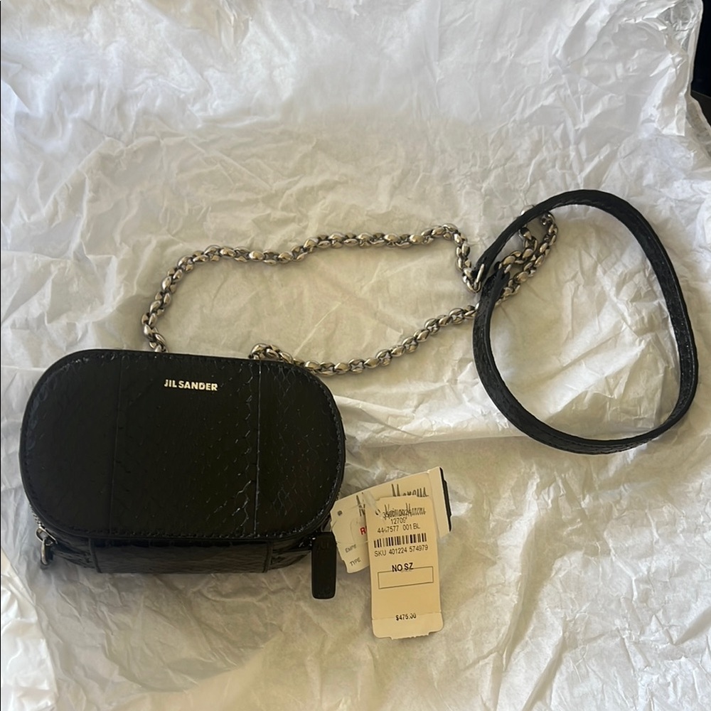 Jil Sander Black Crossbody Bag with Chain Detail